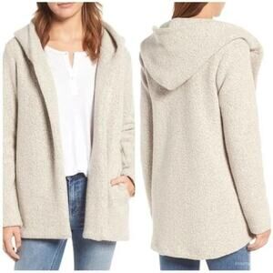 James Perse Boucle Virgin Wool Hooded Open Front Jacket Size 4